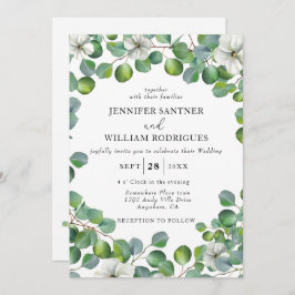 Weiße Blume und Eukalyptus Wedding Einladung