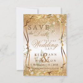 Weiße Blume und Gold Glitzer Save The Date