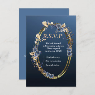 Weiße Blume und goldene Rahmen. RSVP Karte
