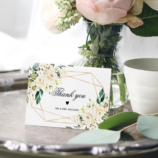 Weiße Blume und Goldrahmen Dankeskarte (Von Creator hochgeladen)