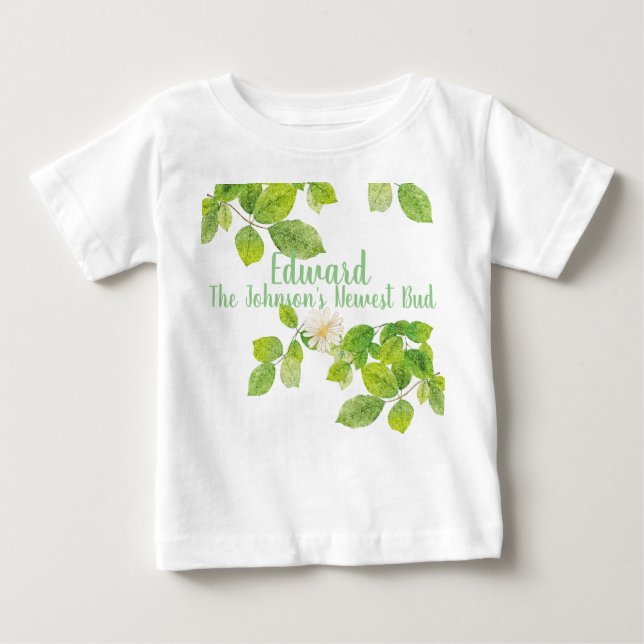 Weiße Blume und Grüne Blätter Garten Baby T-shirt (Vorderseite)