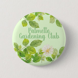 Weiße Blume und Grüne Blätter Garten Button