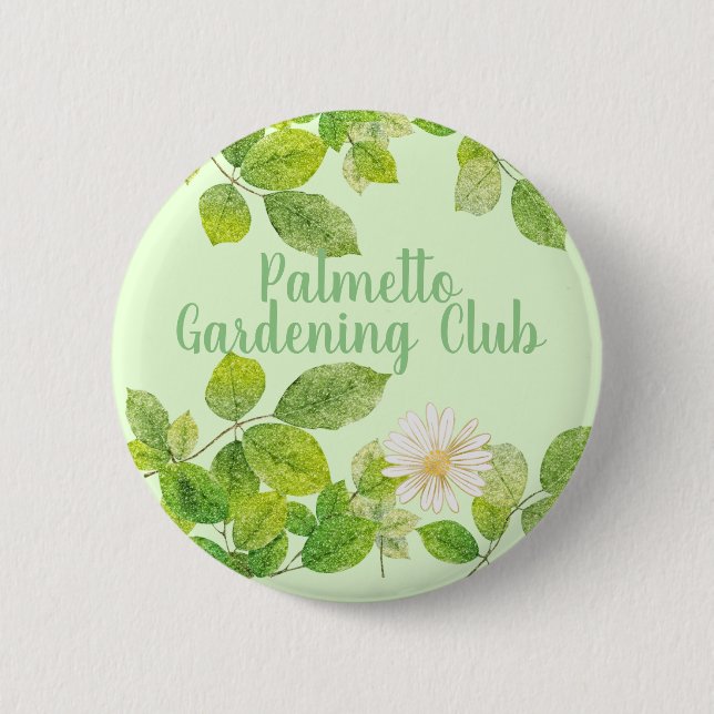 Weiße Blume und Grüne Blätter Garten Button (Vorderseite)