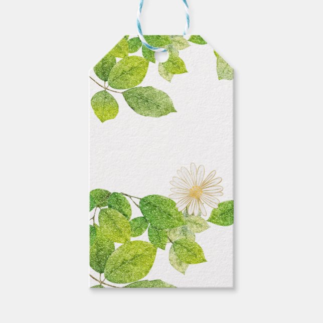 Weiße Blume und Grüne Blätter Garten Geschenkanhänger (Vorderseite)