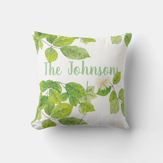 Weiße Blume und Grüne Blätter Garten Kissen (Vorderseite)