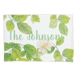 Weiße Blume und Grüne Blätter Garten Kissenbezug