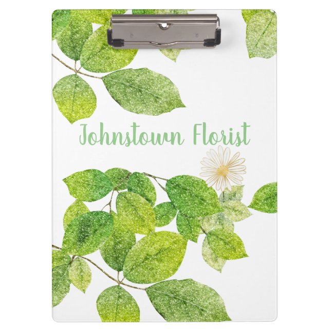 Weiße Blume und Grüne Blätter Garten Klemmbrett (Vorderseite)