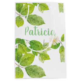 Weiße Blume und Grüne Blätter Garten Mittlere Geschenktüte