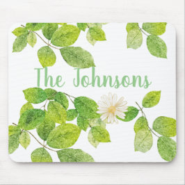 Weiße Blume und Grüne Blätter Garten Mousepad