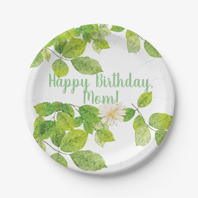 Weiße Blume und Grüne Blätter Garten Pappteller (Vorderseite)