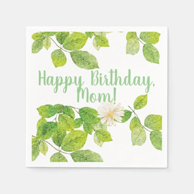 Weiße Blume und Grüne Blätter Garten Serviette (Vorderseite)