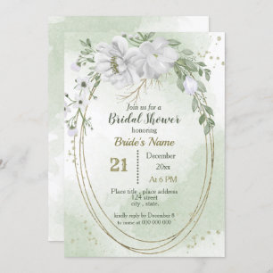 weiße Blume und grüne Blätter ovales Brautparty Einladung