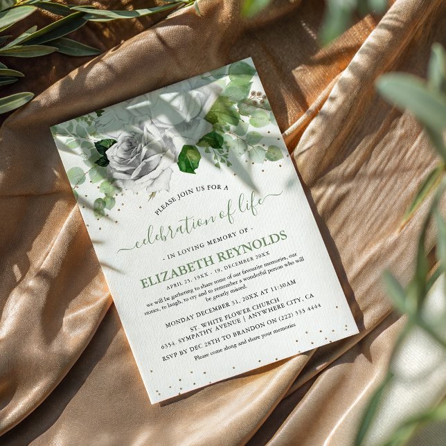 Weiße Blume und Grüne Feier des Lebens Einladung (Von Creator hochgeladen)