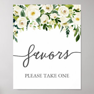 Weiße Blume und grüne Gastgeschenke Hochzeiten Unt Poster