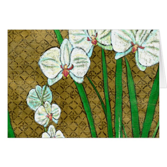 Weiße Blume und grüne Stiele an der braunen Grenze (Vorderseite (Horizontal))