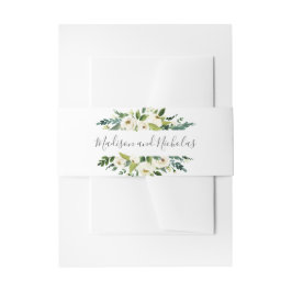 Weiße Blume und grünes Hochzeitsband Einladungsbanderole