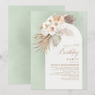 Weiße Blume und Pampas Grass Boho Geburtstag Einladung