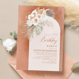 Weiße Blume und Pampas Grass Boho Geburtstag Einladung