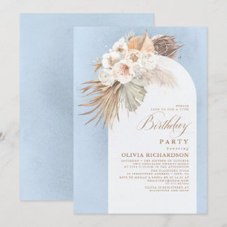 Weiße Blume und Pampas Grass Boho Geburtstag Einladung