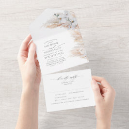 Weiße Blume und Pampas Grass Elegante Hochzeit All In One Einladung