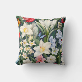 Weiße Blume und Schmetterlinge Kissen