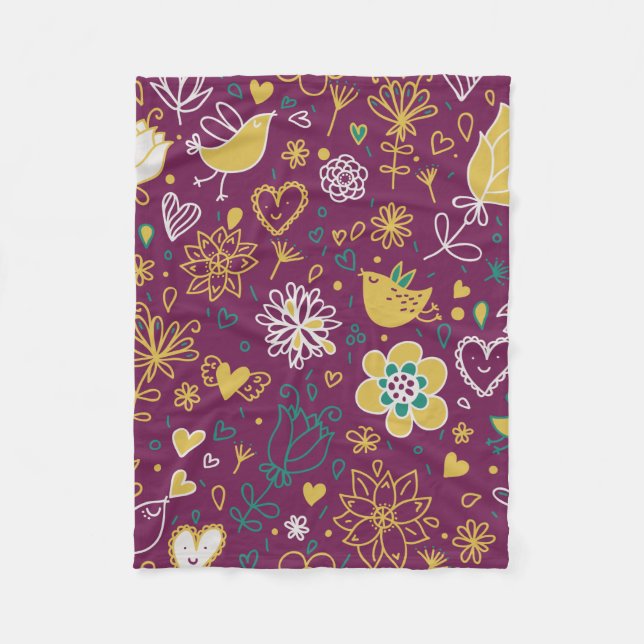 Weiße Blume und Vögel Fleece Blanket (Vorderseite)