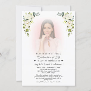 Weiße Blume verblasste Foto Feier des Lebens Einladung