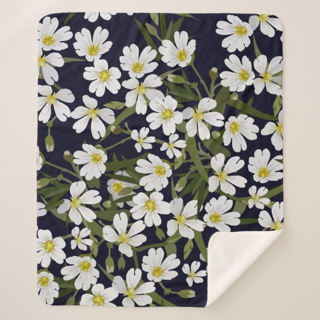Weiße Blume: Vintages Muster. Sherpadecke (Vorderseite)