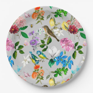 Weiße Blume, Vögel, Bienen, Zitrone, Schmetterling Pappteller