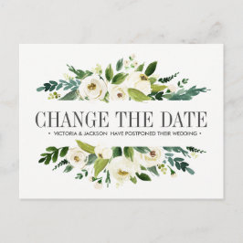 Weiße Blume WEDEN ÄNDERN DAS DATUM POSTPONEMENT Ankündigungspostkarte