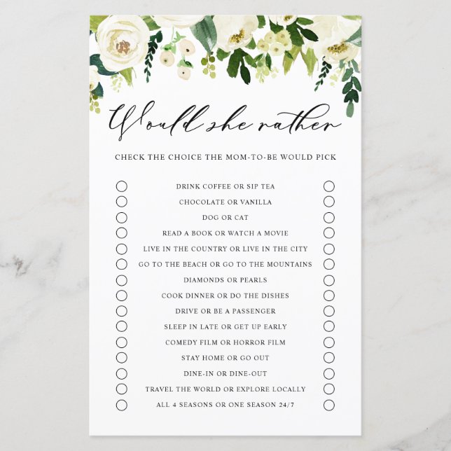 Weiße Blume würden ihr Baby-Duschenspiel lieber sp (Vorderseite)