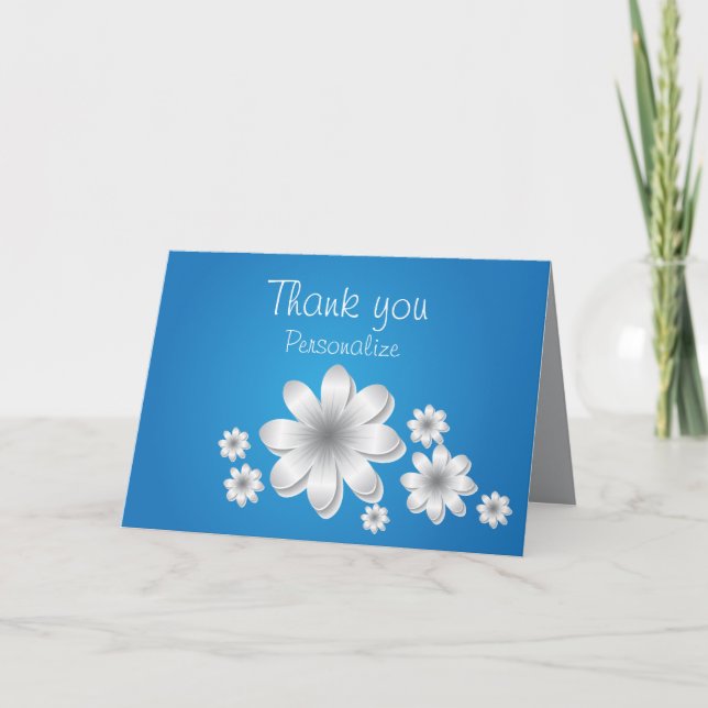 Weiße Blume zu Baby Blue - Personalize Message Karte (Vorderseite)