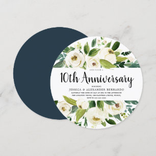 Weiße Blumen 10. 15. 20. Hochzeitstag Einladung