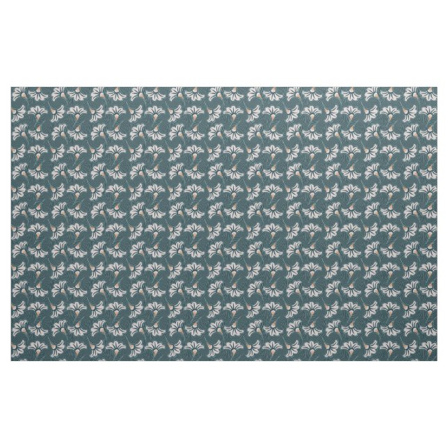 Weiße Blumen-aquamarines Gewebe Stoff (Fat Quarter (45,7 x 55,9 cm))