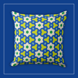 Weiße Blumen auf Blau und Grün geometrisch Blumig Kissen