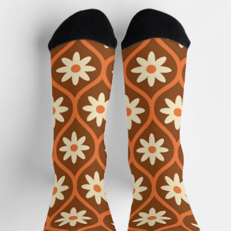 Weiße Blumen auf braunem Vintage-Ogee-Muster Socken