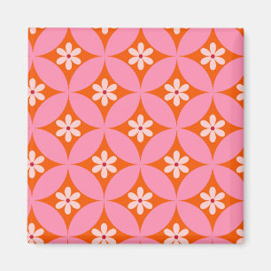 Weiße Blumen auf dem Muster rosa Kreise im Stil de Magnet