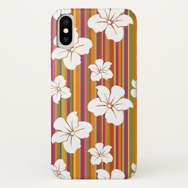 Weiße Blumen auf einem gestreiften Hintergrund Case-Mate iPhone Hülle (Rückseite)