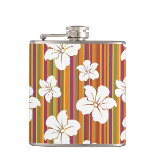 Weiße Blumen auf einem gestreiften Hintergrund Flachmann