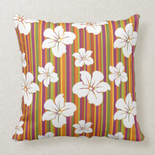 Weiße Blumen auf einem gestreiften Hintergrund Kissen