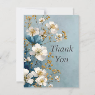 Weiße Blumen auf einer hellblauen Dankeskarten Postkarte