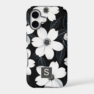 Weiße Blumen auf Elegantem schwarzen Monogramm