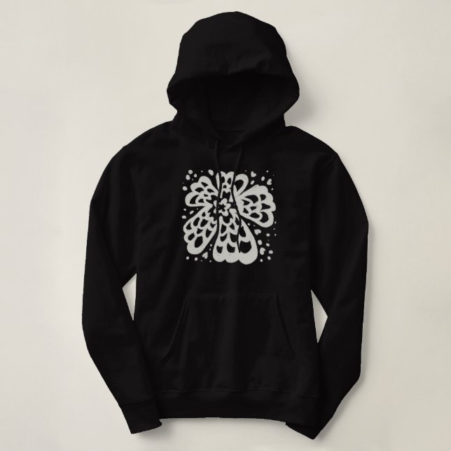 Weiße Blumen auf Schwarz Hoodie (Design vorne)