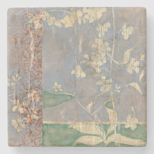 Weiße Blumen auf Zeitungspapier-Hintergrund Steinuntersetzer