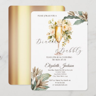 Weiße Blumen Blatt Champagner Glas Brautparty Einladung
