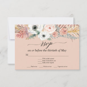 Weiße Blumen Boho Pampasgras Tropische Palme Antwo RSVP Karte