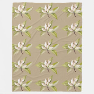 Weiße Blumen brauner Hintergrund Fleecedecke