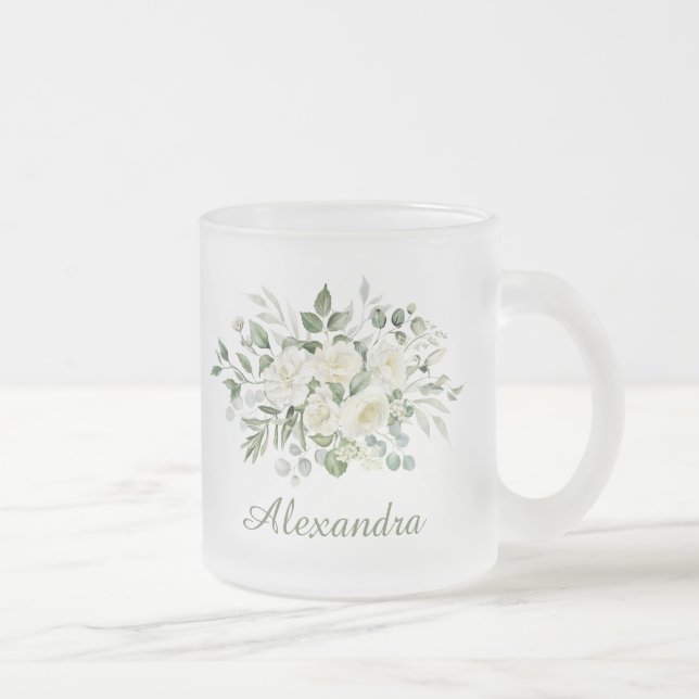 Weiße Blumen Brautjungfer Geschenk  Mattglastasse (Rechts)