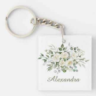 Weiße Blumen Brautjungfer Geschenk Schlüsselanhänger