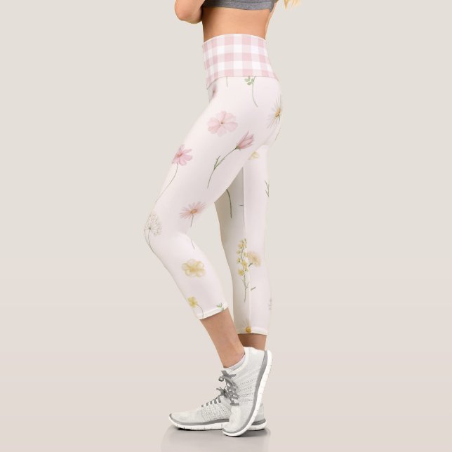 Weiße Blumen Capri Leggings (Links)